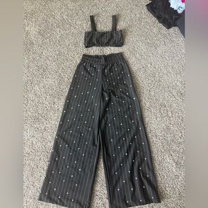 Kelle’- “Culture Club” Two Piece Black Striped Women's Top and Panys